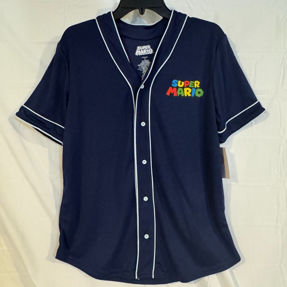 Super Mario Baseball Jersey Shirt Small S Navy Bowser Luigi Nintendo NWT New